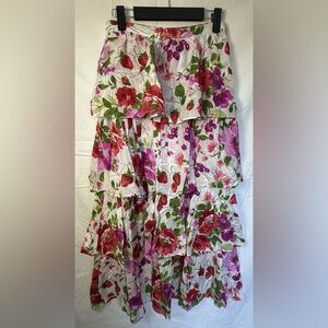Abercrombie & Fitch Floral Tiered Midi Skirt Strawberry Print XS